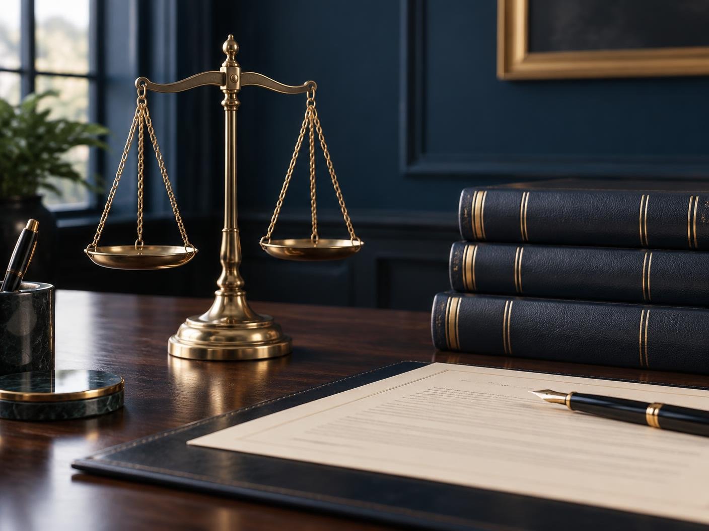Legal documents and balance scales representing careful process support